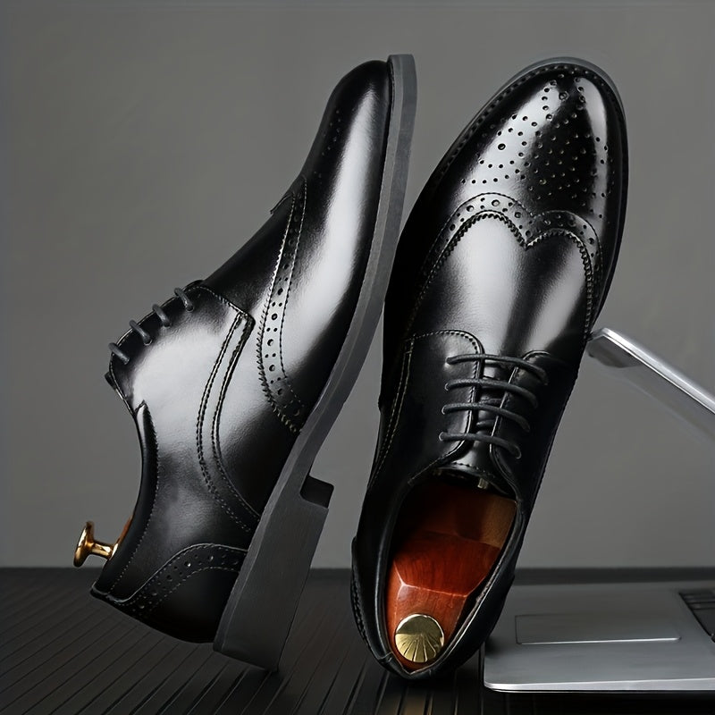 Men's Business Brogue Shoes Lace-Up Microfiber for Spring & Fall