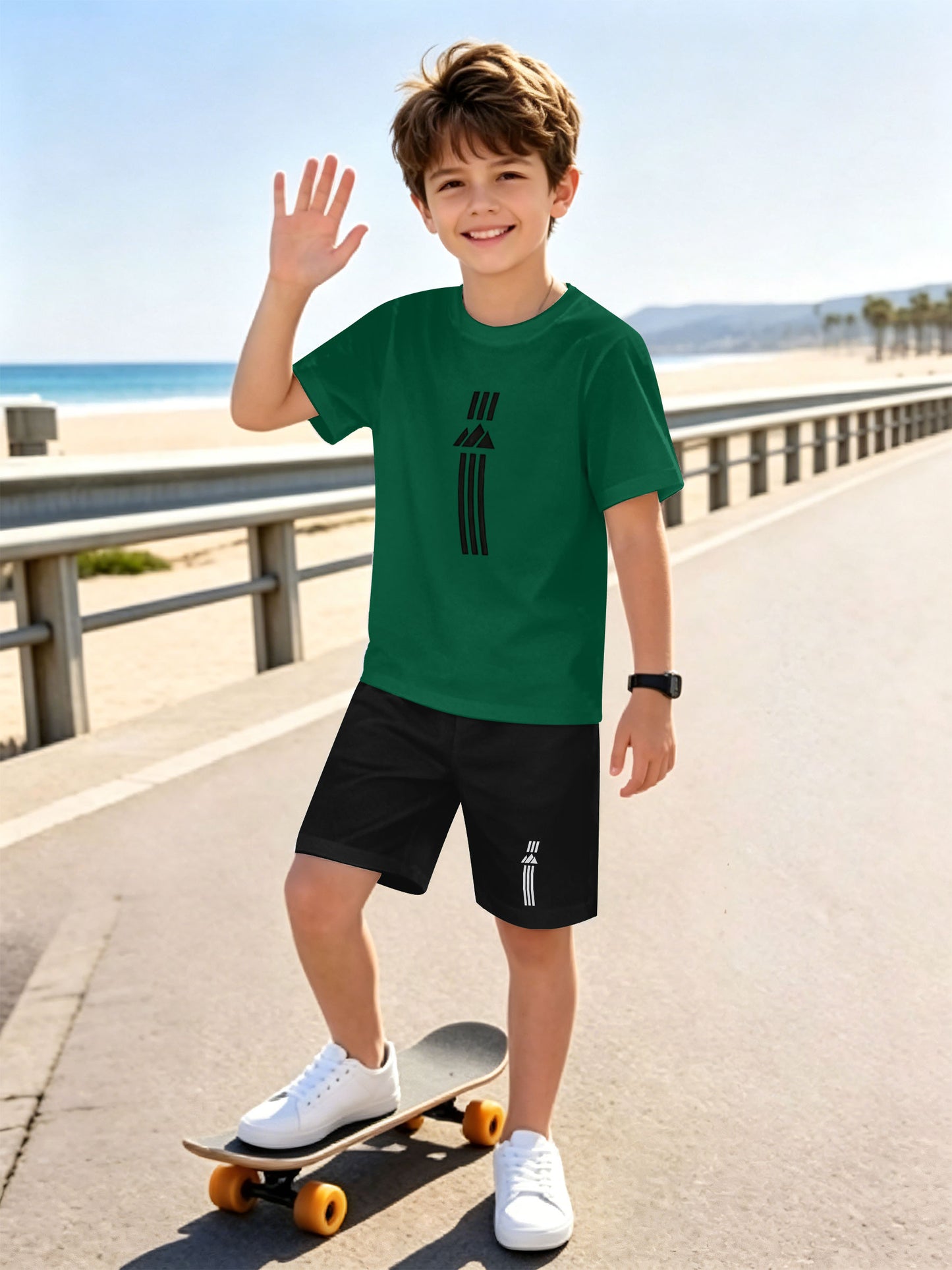 Boys' Casual Short Sleeve & Shorts Set with Geometric Print