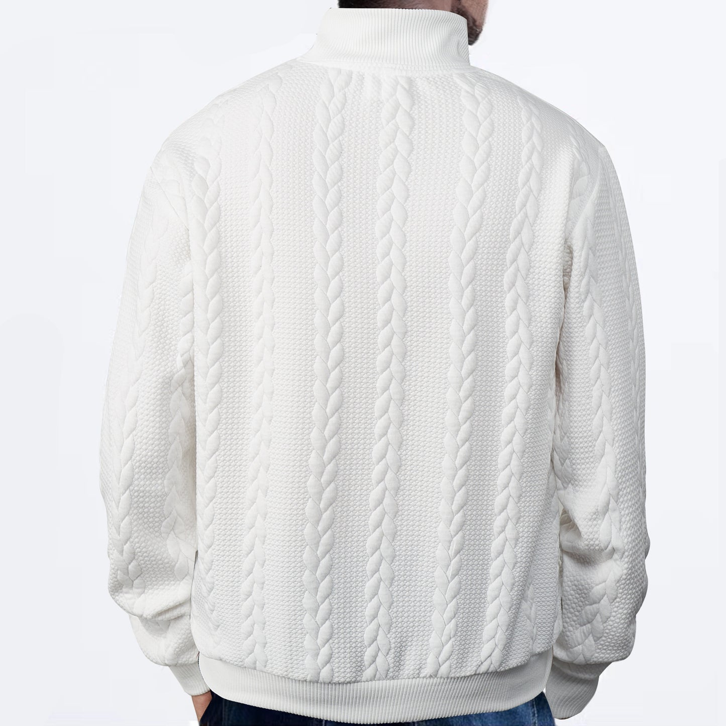 Cross-Border American Retro Casual Stand-Up Collar Zip-Up Loose Knitted Heavyweight Patchwork Jacquard Long-Sleeve Sweatshirt for Autumn And