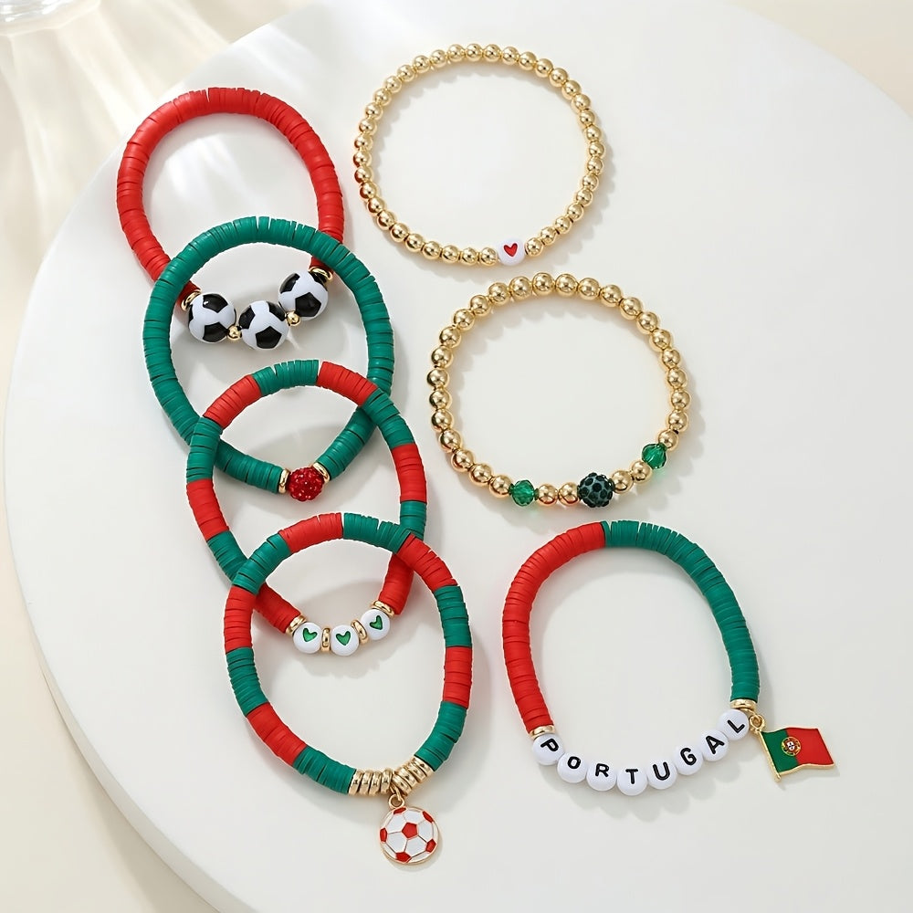 Portugal Fan Bracelet with Football Pendant and Flag Charm