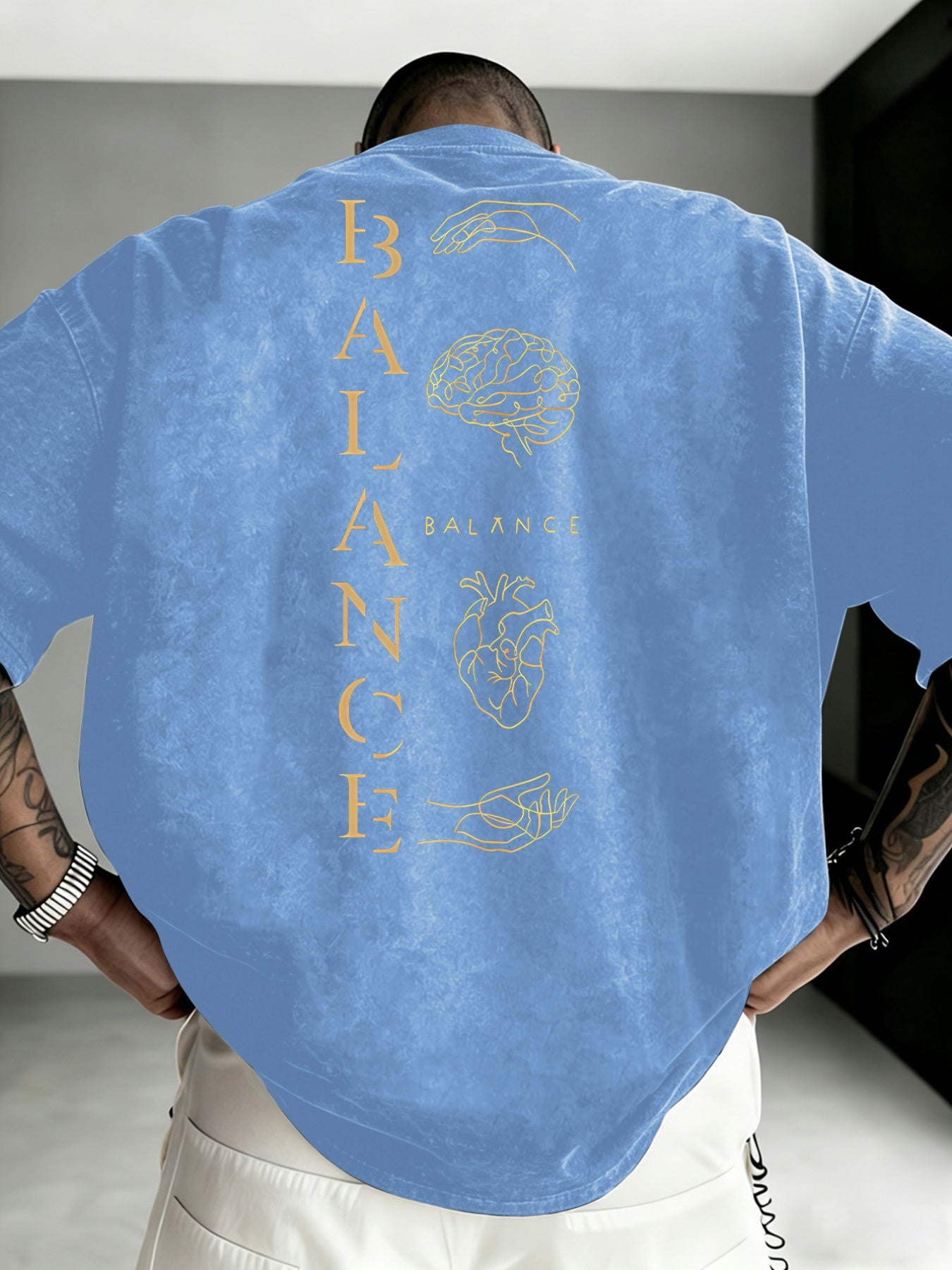 Men's Casual Geometric Print Acid Wash Crew Neck T-Shirt