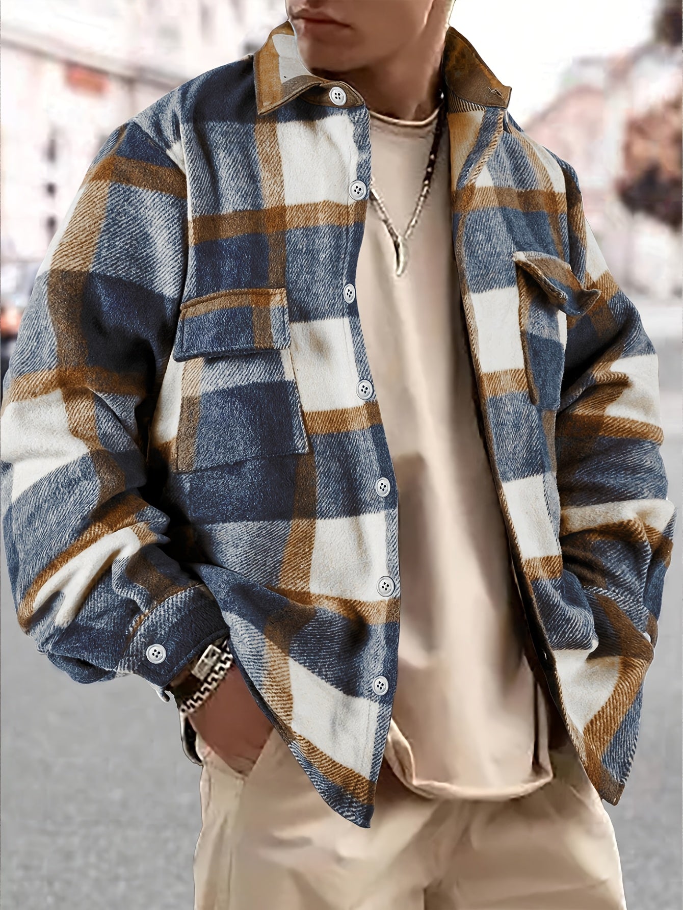 Men's Vintage Plaid Lapel Casual Jacket - Long Sleeve Outerwear