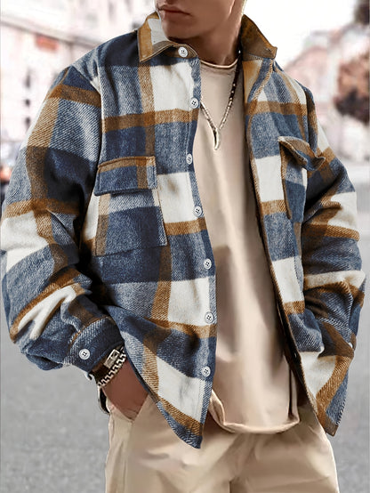 Men's Vintage Plaid Lapel Casual Jacket - Long Sleeve Outerwear