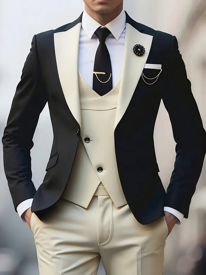 Men's 3-Piece Polyester Suit with Vest and Pants, Formal Workwear