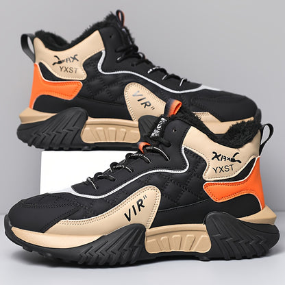 Men'S Winter Running Shoes - Slip-Resistant Rubber Sole, Warm Lining - Low-Top Sneakers in Black/White/Gray/ - Cushioned Cushioning for Gym, Hiking, Everyday - Lace-Up Closure - Autumn/Winter Footwear, Winter Shoes, Gym Footw