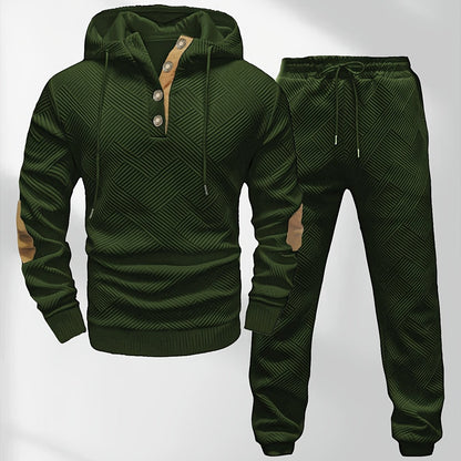 Men's Casual Fashion Set Knit Jacquard Hoodie and Pants 2pcs Set