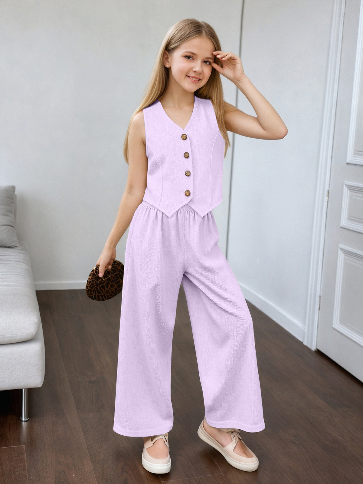Girls' Summer Casual Set: Vest and Wide-Leg Pants Outfit
