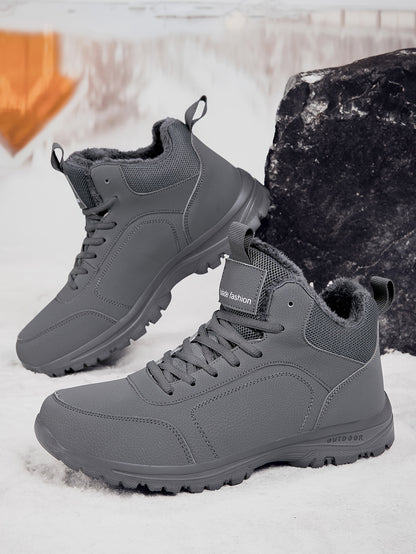 Men'S Mid-Top Winter Snow Boots - Lightweight, Non-Slip, Warm Plush Lining, Durable MD Sole, Black Workwear & Street Style for Outdoor Sports, Hiking, and Daily Leisure, Winter Boots, Hiking Footwear, Sleek Boot Design, Flexi