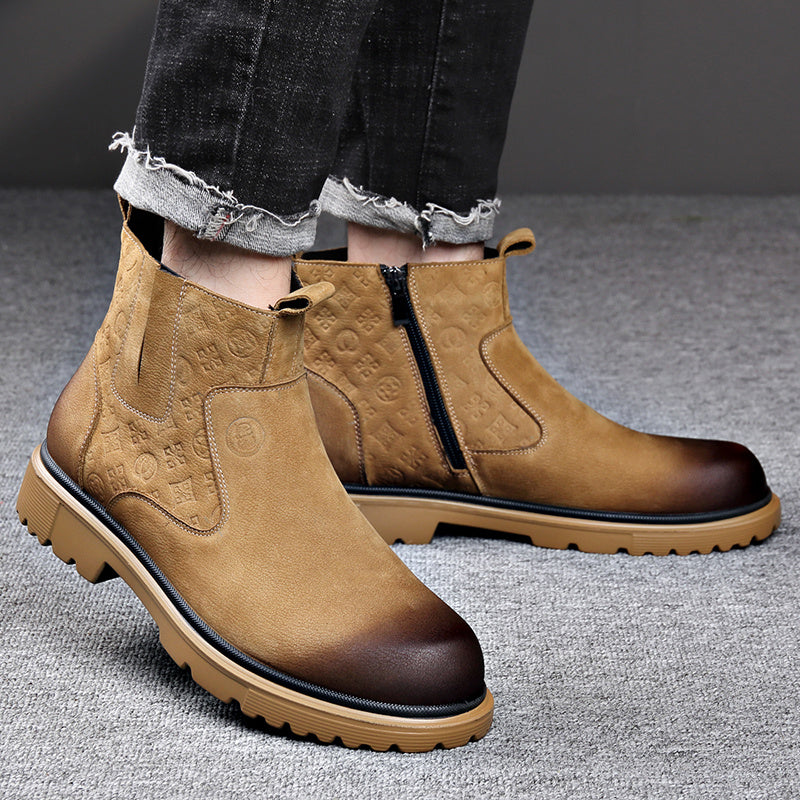 Men's Genuine PU Snow Boots with Plush Lining & Zipper