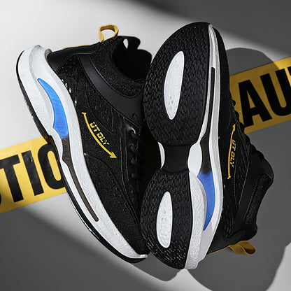 Men'S High-Top Lace-Up Athletic Sneakers - Breathable Fabric, PVC Sole, EVA Insole, Stylish Blue  White Design for Casual and Outdoor Activities, Everyday Sneakers   Sporty Casual Shoes   Durable PVC Sole
