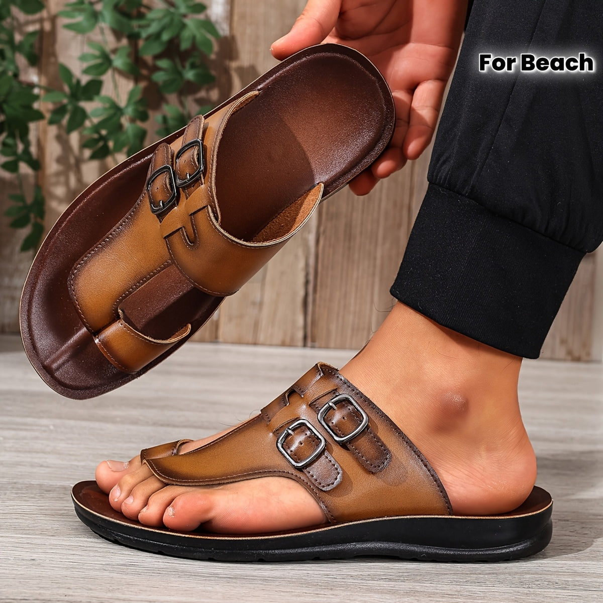 Men's Casual PU Sandals, Comfortable Slip-On Soft Sole, Round Toe