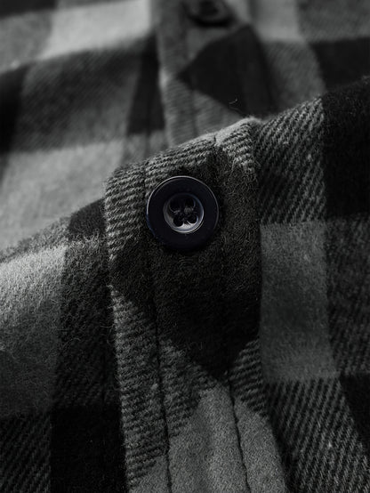 Plaid Shirt Coat For Men Long Sleeve Casual Regular Fit Button Up Hooded Shirts Jacket