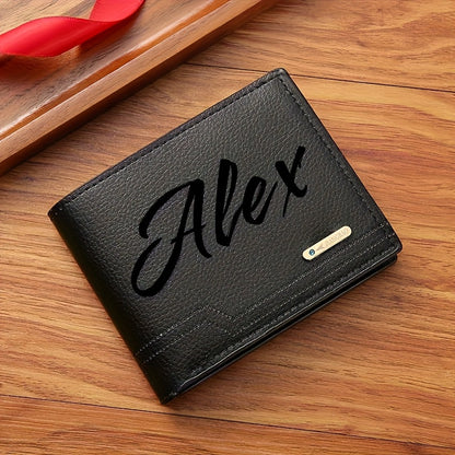 [Customization] Personalized Customized Letter Solid Color Men's Wallet, Black Fashion Foldable Card Bag, Casual Men's Change Storage Bag, Suitable for Husband, Bag Birthday Gift, Holiday Anniversary Gift