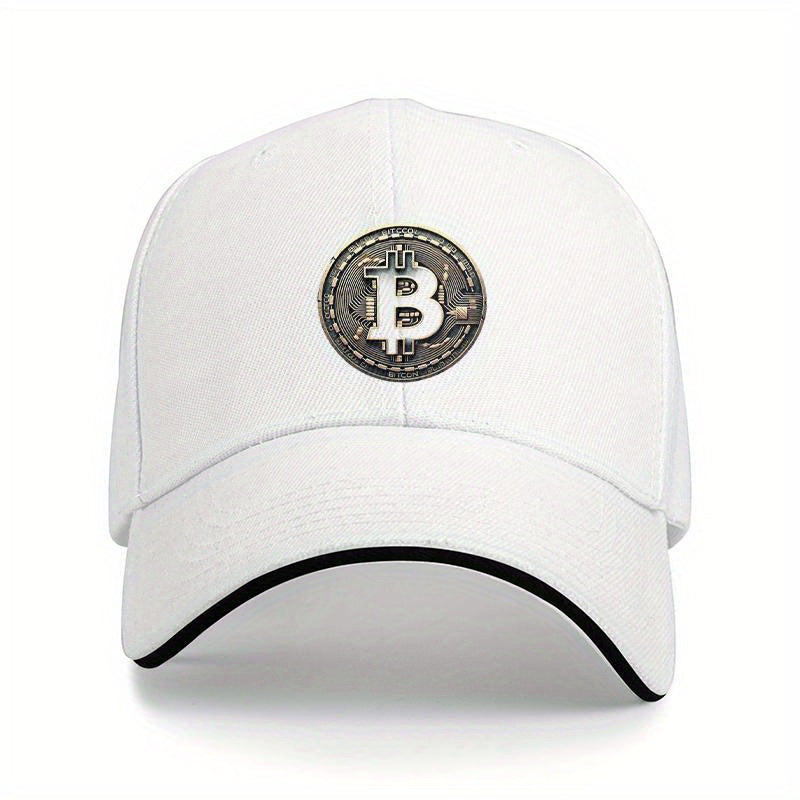 [Adventure Ready] Adjustable Bitcoin Logo Baseball Cap - Lightweight, Soft Polyester Dad Hat with White Accents, Ideal for Outdoor Activities, Fit, Outdoor Headwear | Sleek Cap Design | Durable Headgear