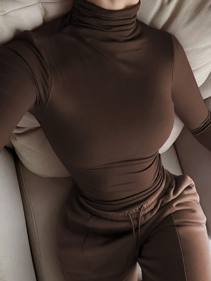 Women's Y2K Solid Color Slouchy High Neck Stretch Top