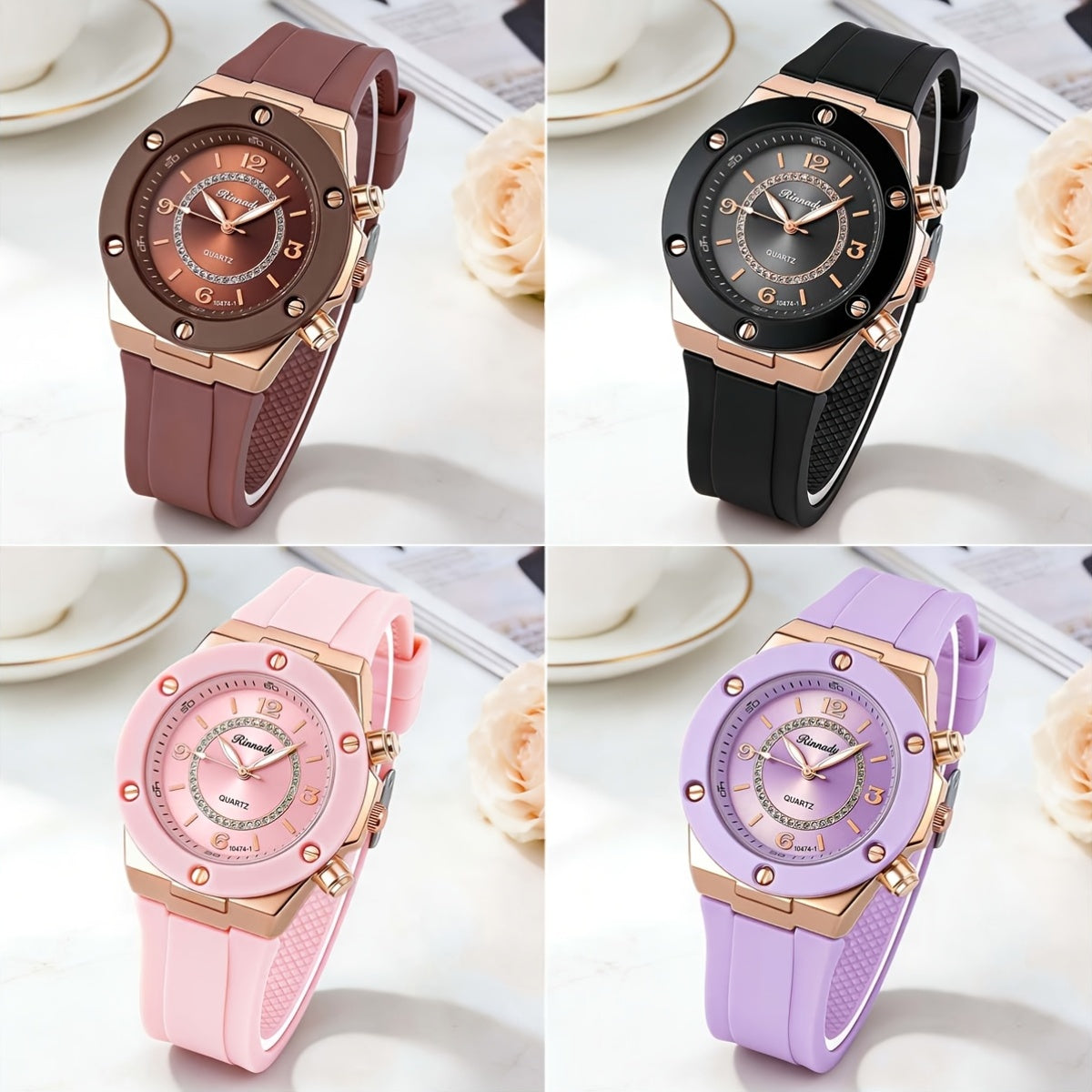 Women’s Silicone Strap Quartz Watch with Large Round Dial