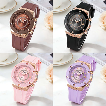 Women’s Silicone Strap Quartz Watch with Large Round Dial