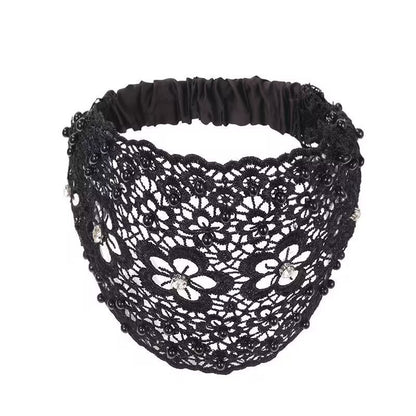 Boho Wide Lace Headband with Breathable Beaded Design