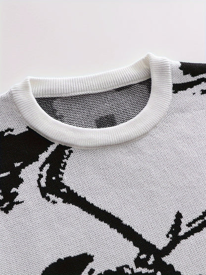 Temujin OBM Men's Fashion New Starry Sky Jacquard Contrast Knit Long Sleeve Pullover Sweater