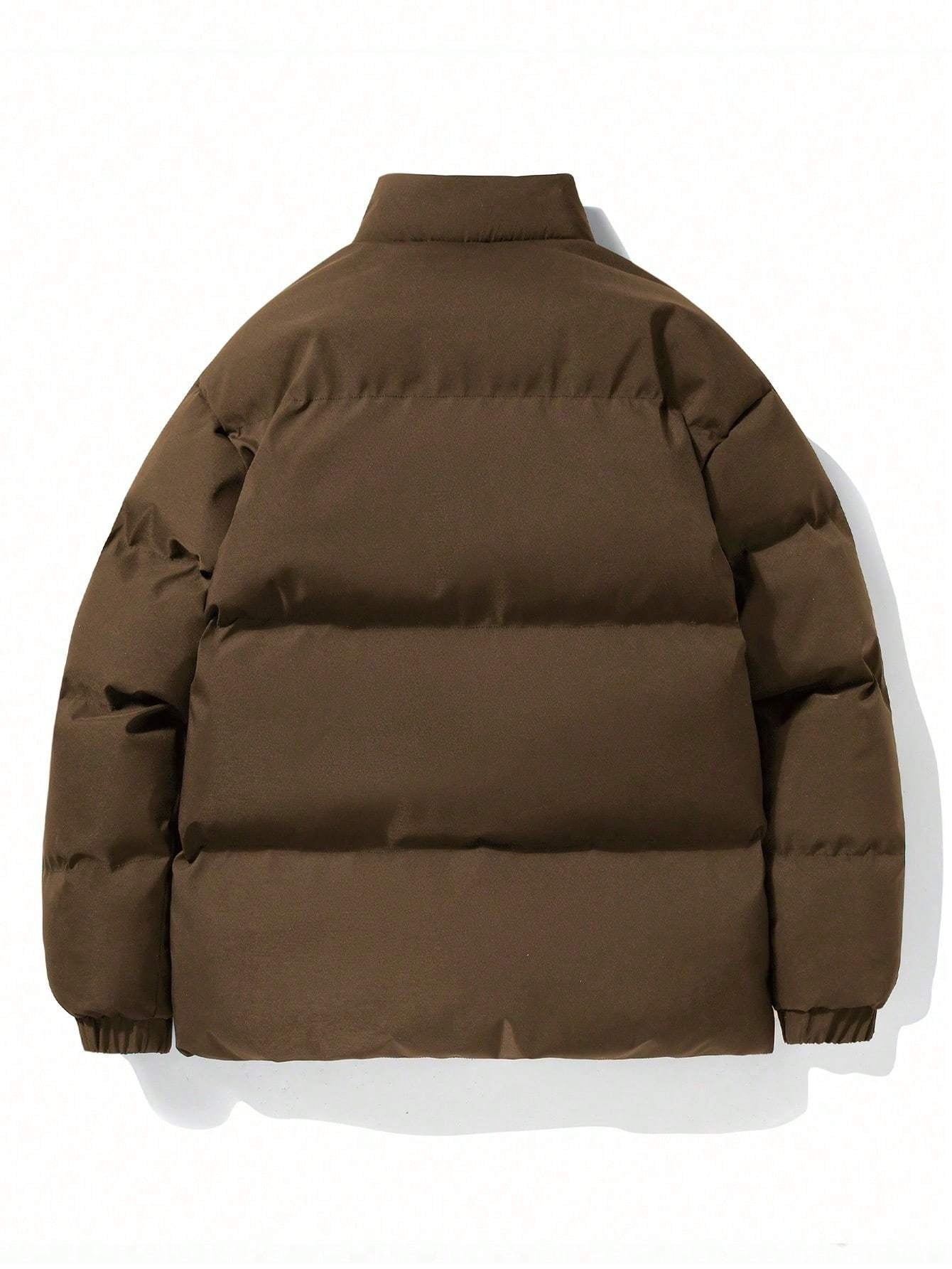 Yilong OBM Men's 2025 Fleece-Lined Winter Coat - Stand Collar Padded Insulation, Machine Washable Polyester, Solid Color Casual Jacket with Zipper Closure for Cold Weather, Winter Jacket, Outdoor Clothing, Minimalist Design,