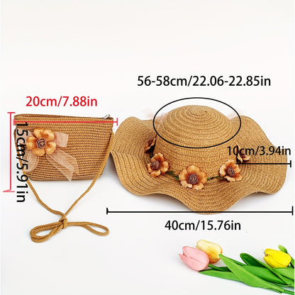 Women’s Adjustable Straw Hats with Floral Design and Carry Bag