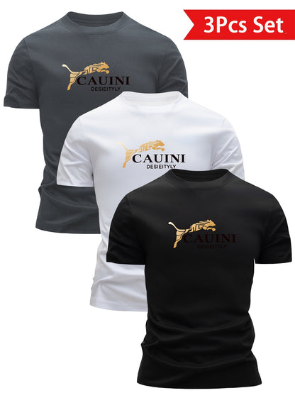 3pcs Men'S Heavyweight 100% Cotton T-Shirts - Breathable Crew Neck Tees, Dark Grey/White/Black Color Options - Everyday Casual & Formal Wear - Soft Everyday Essentials for Men, Cotton T Shirts, Summer Clothing, Classic Fit Te - ayq