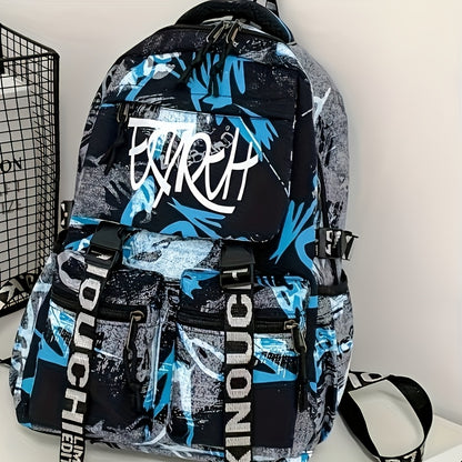 Spacious, Stylish Graffiti-Style Large Capacity Backpack for College & High School Students - Durable Nylon, Casual Fashion