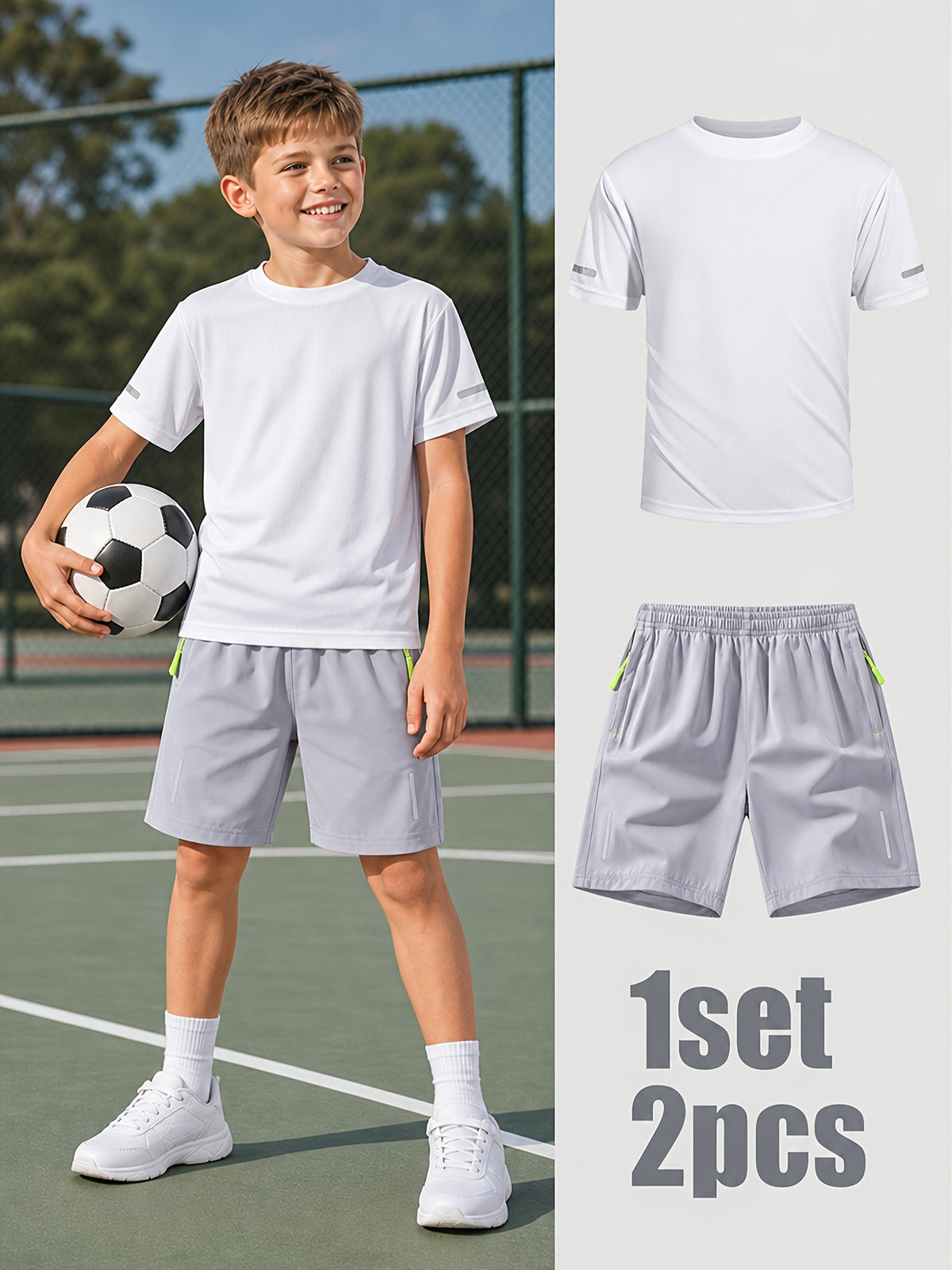 Boys' Quick-Dry Summer Shirt & Shorts Set with Reflective Strips