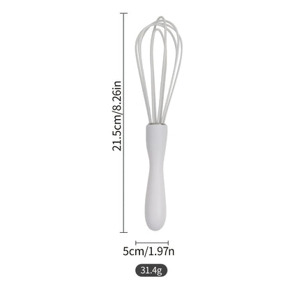 White Manual Silicone Whisk, a Hand-Held Baking Mixing Tool, Featuring 5 Highly Elastic Wires for Stirring, Easy to Clean Kitchen Baking Utensil.