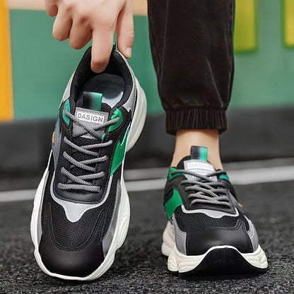 Men'S Casual Sports Shoes - Thick-Soled Lace-Up Sneakers with Synthetic Upper, Cushioned EVA Insole  PVC Sole for Outdoor Hiking, Running, Gym - All-Season Comfort in Beige/Black, Brown/White, Green/White, Versatile Trainers