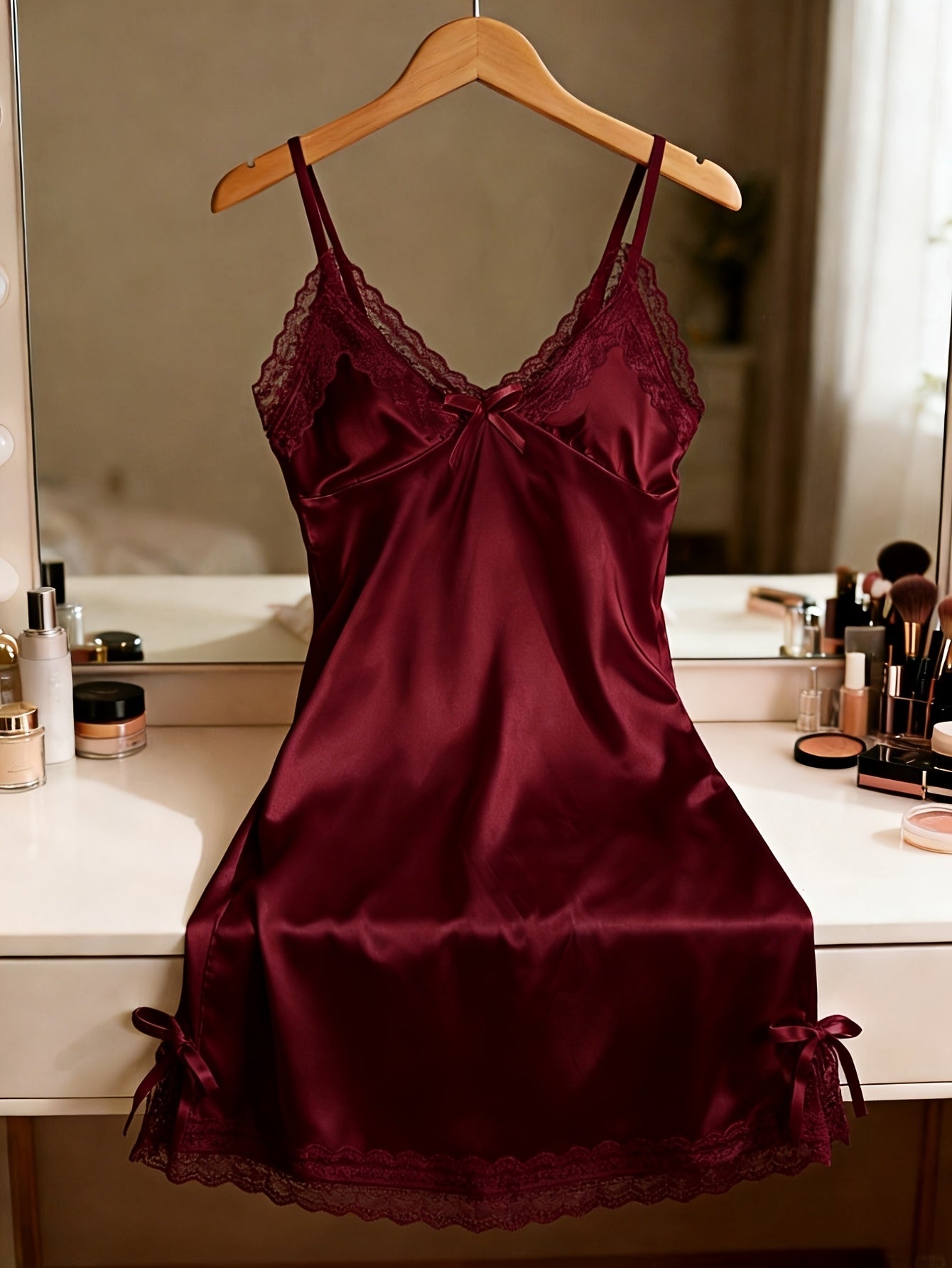 Elegant Lace Deep V Slip Dress with Spaghetti Straps