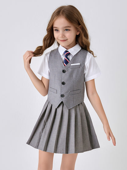 Girls Preppy 3-Piece School Uniform Set for Spring and Fall