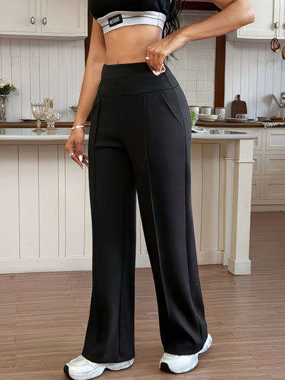 Women's High-Waist Wide-Leg Pants with Tummy Control & Pockets