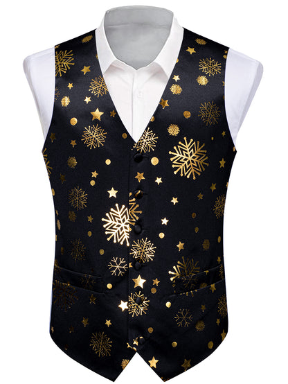 DOCAPEITON Men'S Christmas Vest - Formal & Casual Holiday Party Outfit with Button Front Closure, Non-Stretch Fabric - Green & Golden Snowflake, Tree, Firework Designs - Perfect for Xmas, New Year's, Weddings - Adult Men'S Fe