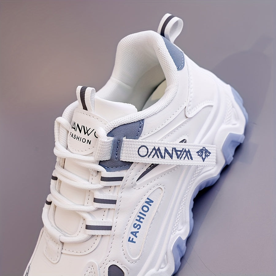Women'S Fashion Sneakers - White Low-Top Lace-Up with Thick Sole, Stylish Tassel Detail, Lightweight All-Season Hiking and Walking Shoes, Casual Outdoor Footwear Trendy Casual Shoes Lightweight Footwear