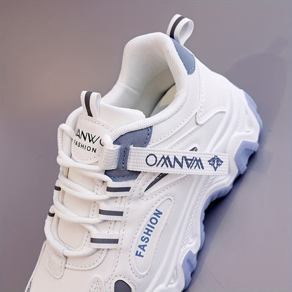Women'S Fashion Sneakers - White Low-Top Lace-Up with Thick Sole, Stylish Tassel Detail, Lightweight All-Season Hiking and Walking Shoes, Casual Outdoor Footwear Trendy Casual Shoes Lightweight Footwear