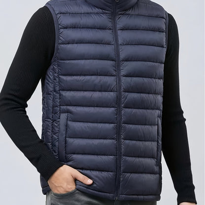 Fall/Winter Men'S Lightweight Jacket/Collar Vest- Fiber Vest, Side Pocket Jacket, Men'S Coat, Active Lifestyle Vest, Spring College Wear, Autumn Winter Spring Coat, Mature Look