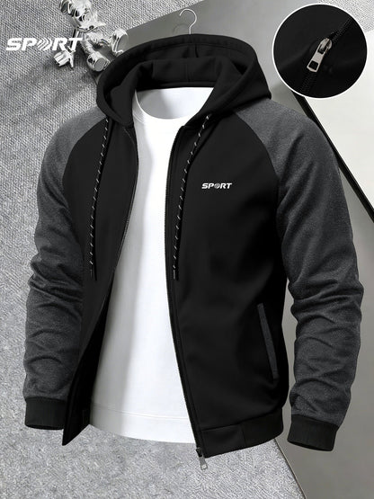 Men's Hooded Color-Block Jacket for Fall and Winter