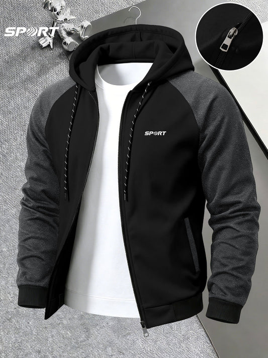 Men's Hooded Color-Block Jacket for Fall and Winter