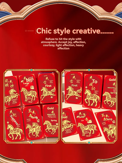 6 Golden Horse Year of the Horse Red Envelopes - Traditional Chinese New Year Gift Bags with Golden Horses, Money for Spring Festival, Paper Currency For Chinese New Year, Graduation, Thanksgiving, New Year