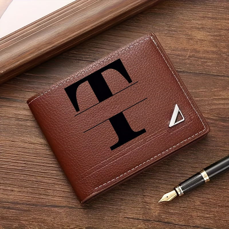 Custom Letter Solid Color Men's Wallet, Black Stylish Foldable Card Holder, Casual Men's Coin Purse, Suitable as a Birthday Gift for Husband, Holiday Anniversary Gift