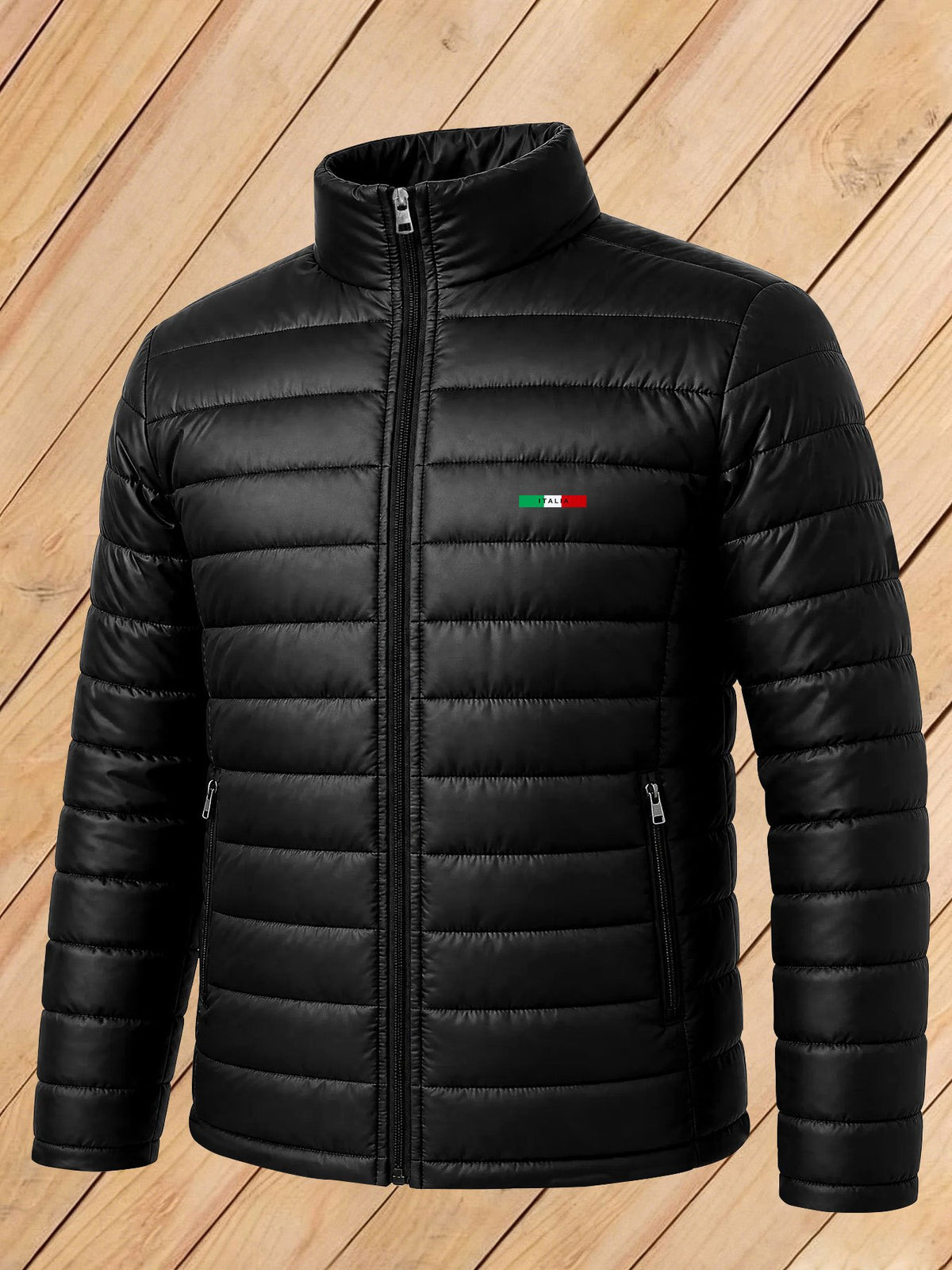 Men's Stand Collar Padded Coat with Stripe Accent for Fall Winter