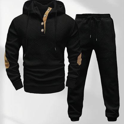 Men's Casual Fashion Set Knit Jacquard Hoodie and Pants 2pcs Set