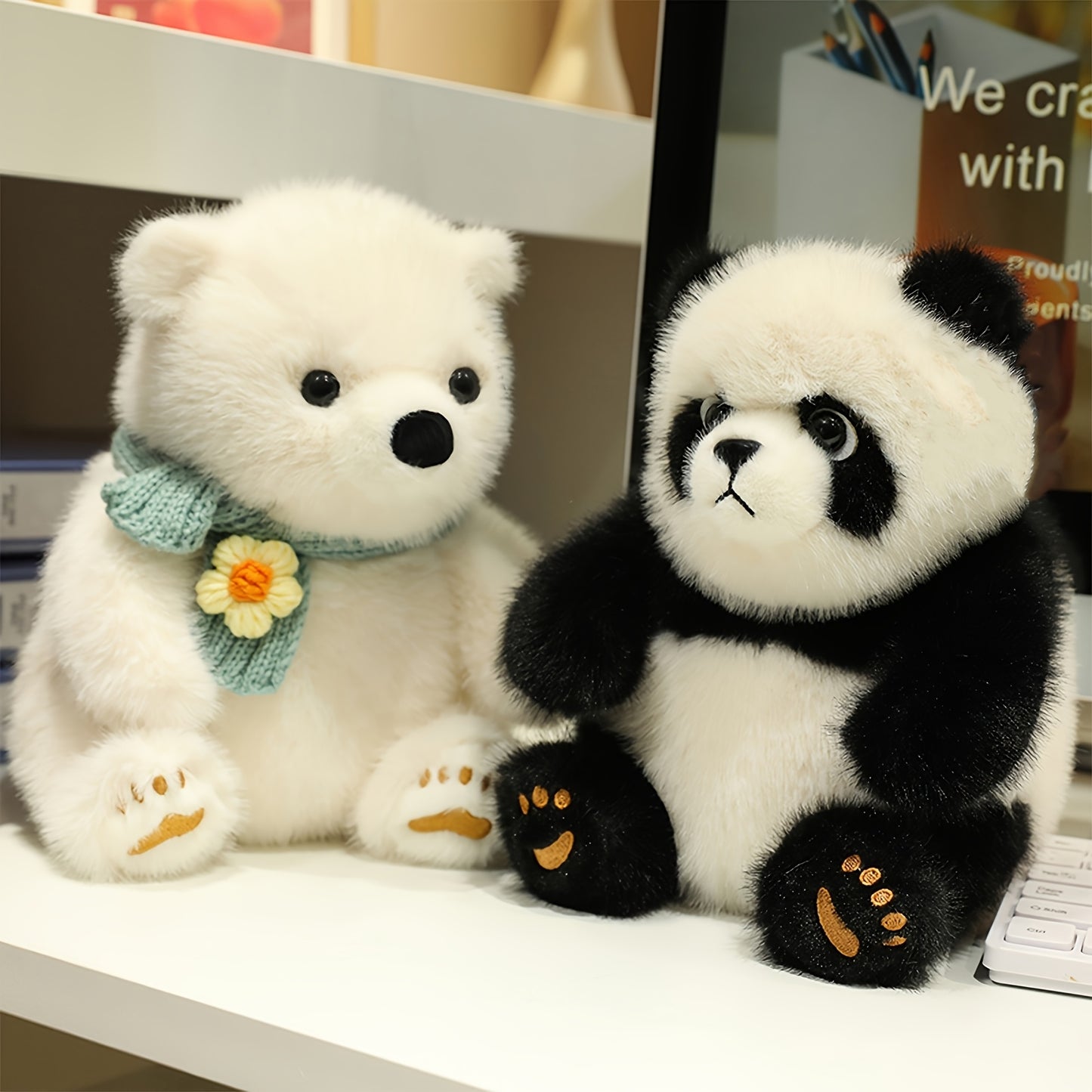 25Cm/9.84In Polar Bear And Kawaii Panda Plush Toys - Ultra Soft Stuffed Animals, Ideal Cuddly Gifts for Boys And Girls for Birthdays, Parties, Holidays, And Home Decoration