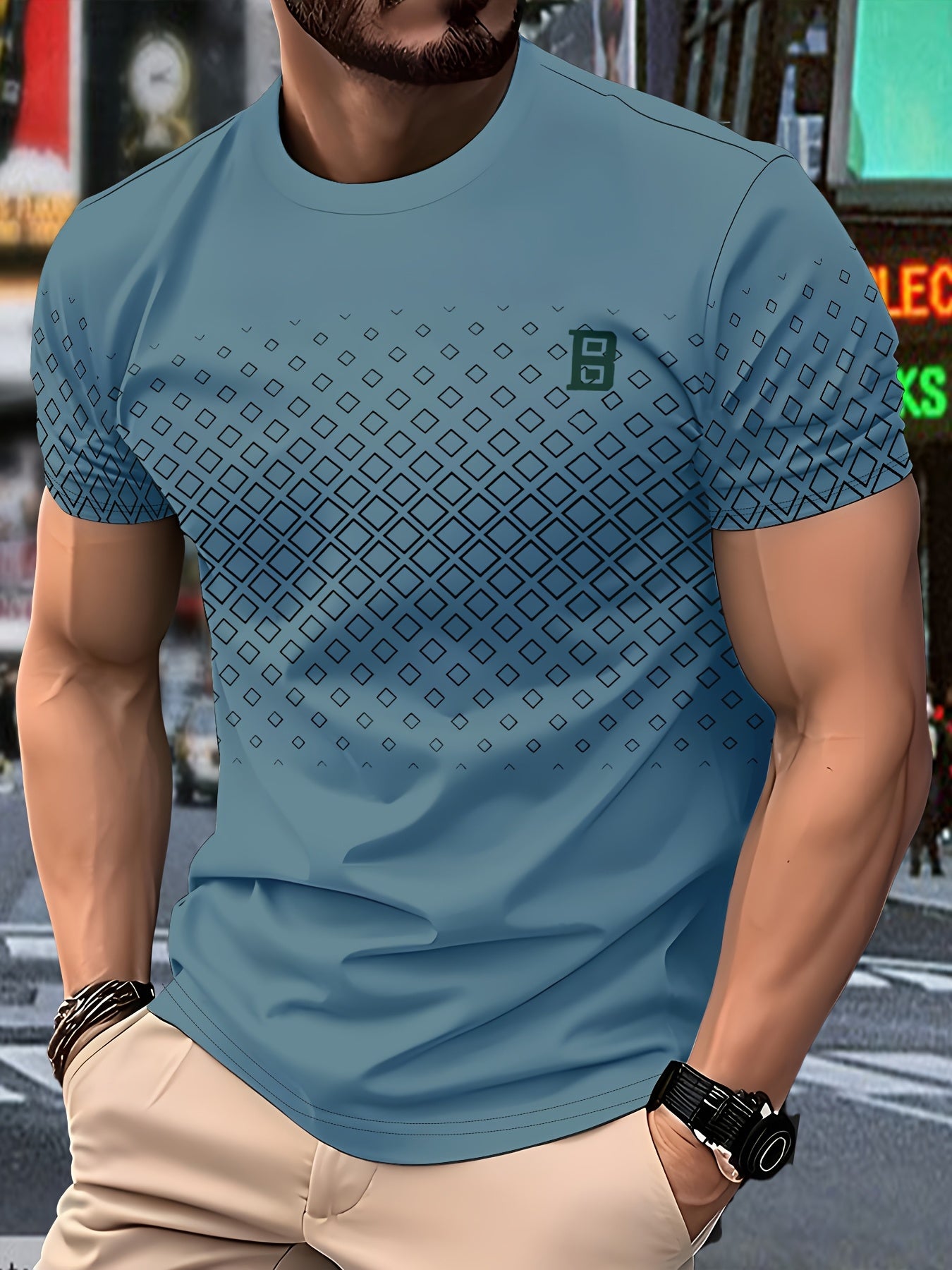 Men's Casual Crew Neck T-Shirt - 100% Polyester, All-Season Comfort
