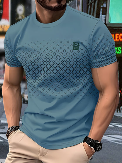 Men's Casual Crew Neck T-Shirt - 100% Polyester, All-Season Comfort