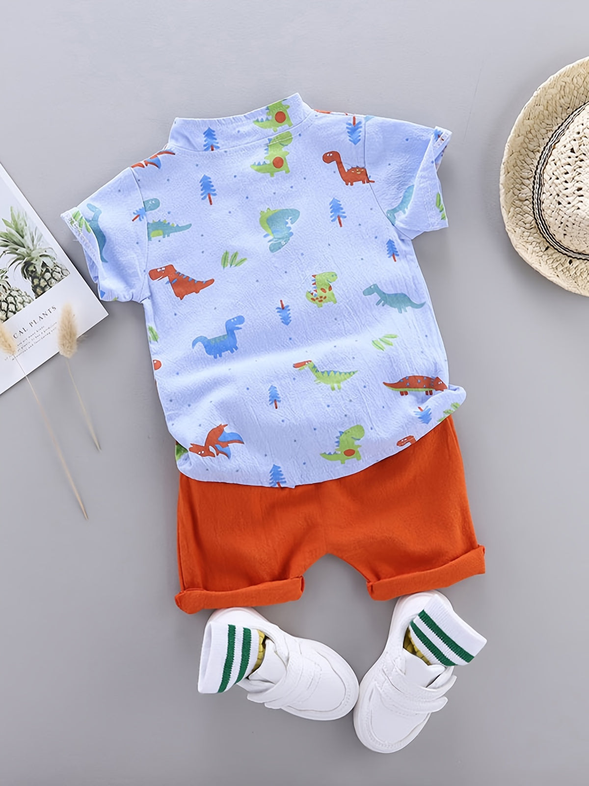 Kids' Cotton Dinosaur Print Shirt & Shorts Set for Summer - ayq