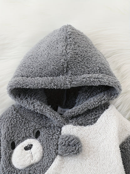 JOPGEEY 2pcs Baby Winter Outfit Set - Cute Plush Hooded Long Sleeve Romper & Pants with 3D Animal Ear Applique (Bears/Cats/Dogs), Soft Stretch Fabric, Machine Washable Cozy for &, Perfect for Outdoor