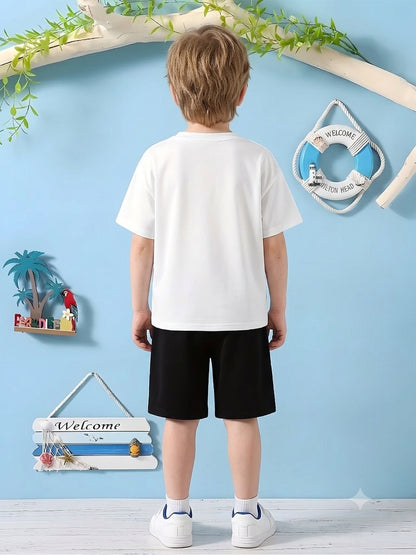 Boys' Casual Sports Set with Mountain Print, Polyester, Ages 7-12