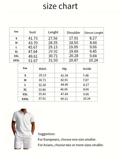 Essential for a Cool Summer! Men's Linen Shirt & Shorts Set, Comfortable Casual Outing Choice - Simple Beach Vacation Style Solid Color Linen